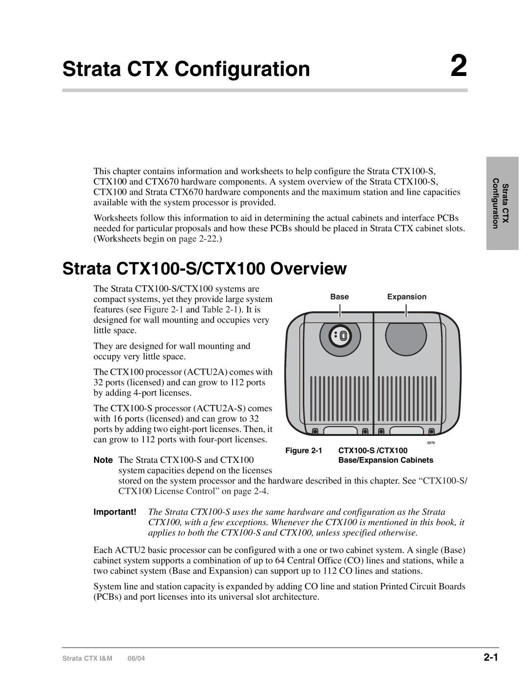 Toshiba CTX28 manual Strata CTX100-S/CTX100 Overview, Strata CTX Configuration 