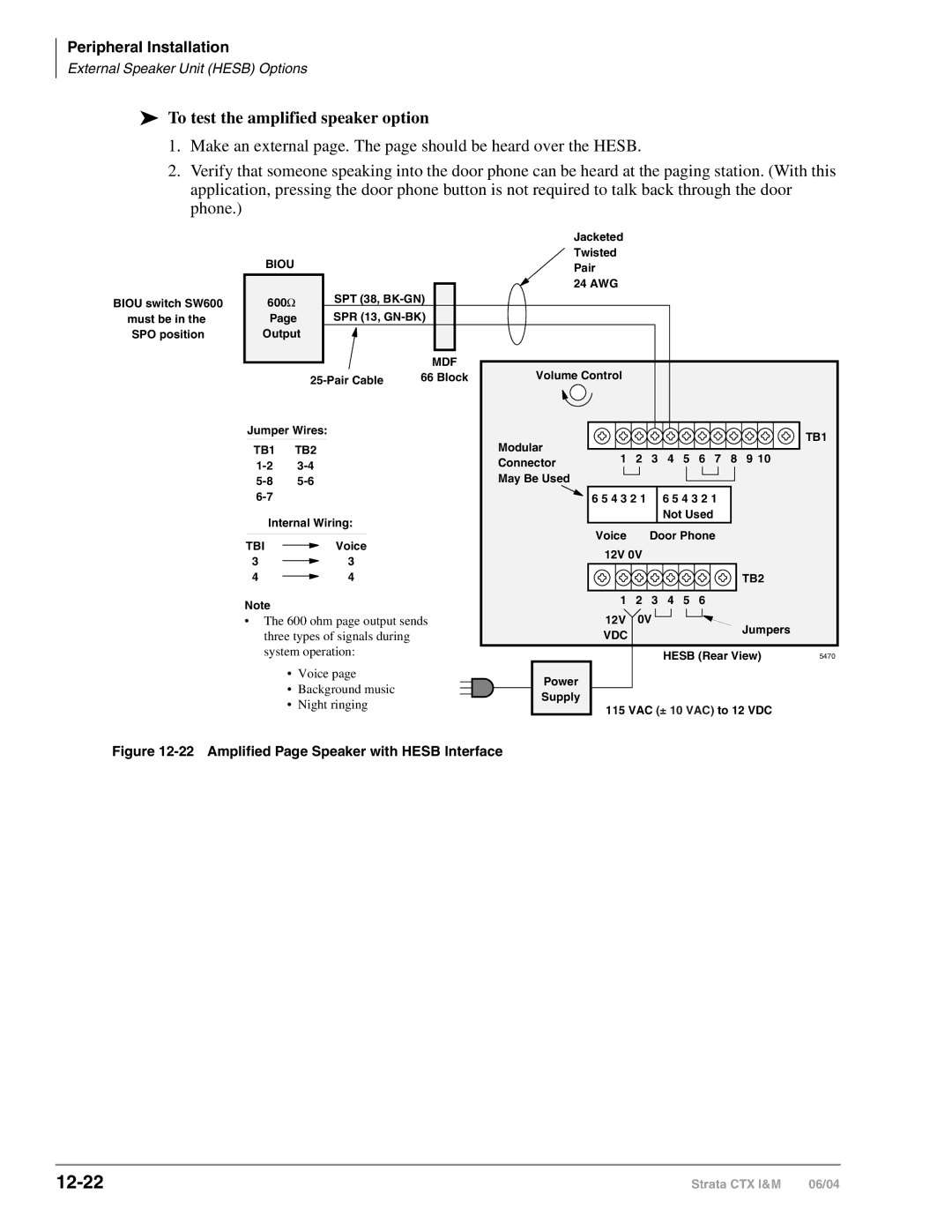 Toshiba CTX28 manual 12-22, To test the amplified speaker option 