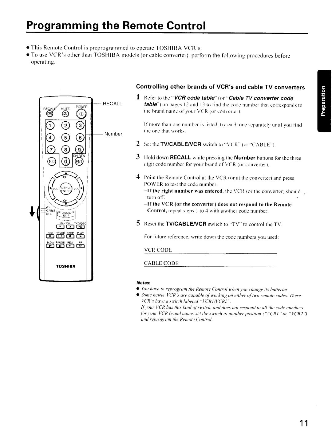 Toshiba CZ32T31, CZ 36T31 owner manual Programming the Remote Control, Controlling, Other Brands VCRs Cable TV Converters 