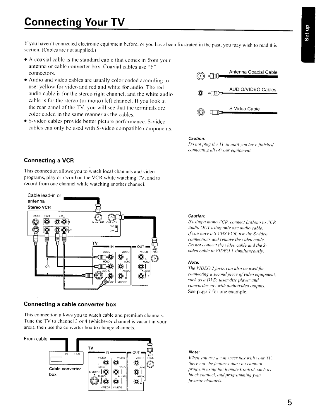 Toshiba CZ32T31 Connecting Your TV, Coaxial cable is lbc standard cable that comes m fronl your, Connecting a VCR 