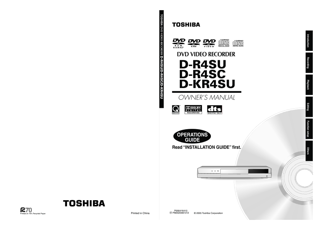 Toshiba D-R4SU, D-KR4SU, D-R4SC owner manual P000416410, PM0020461012 