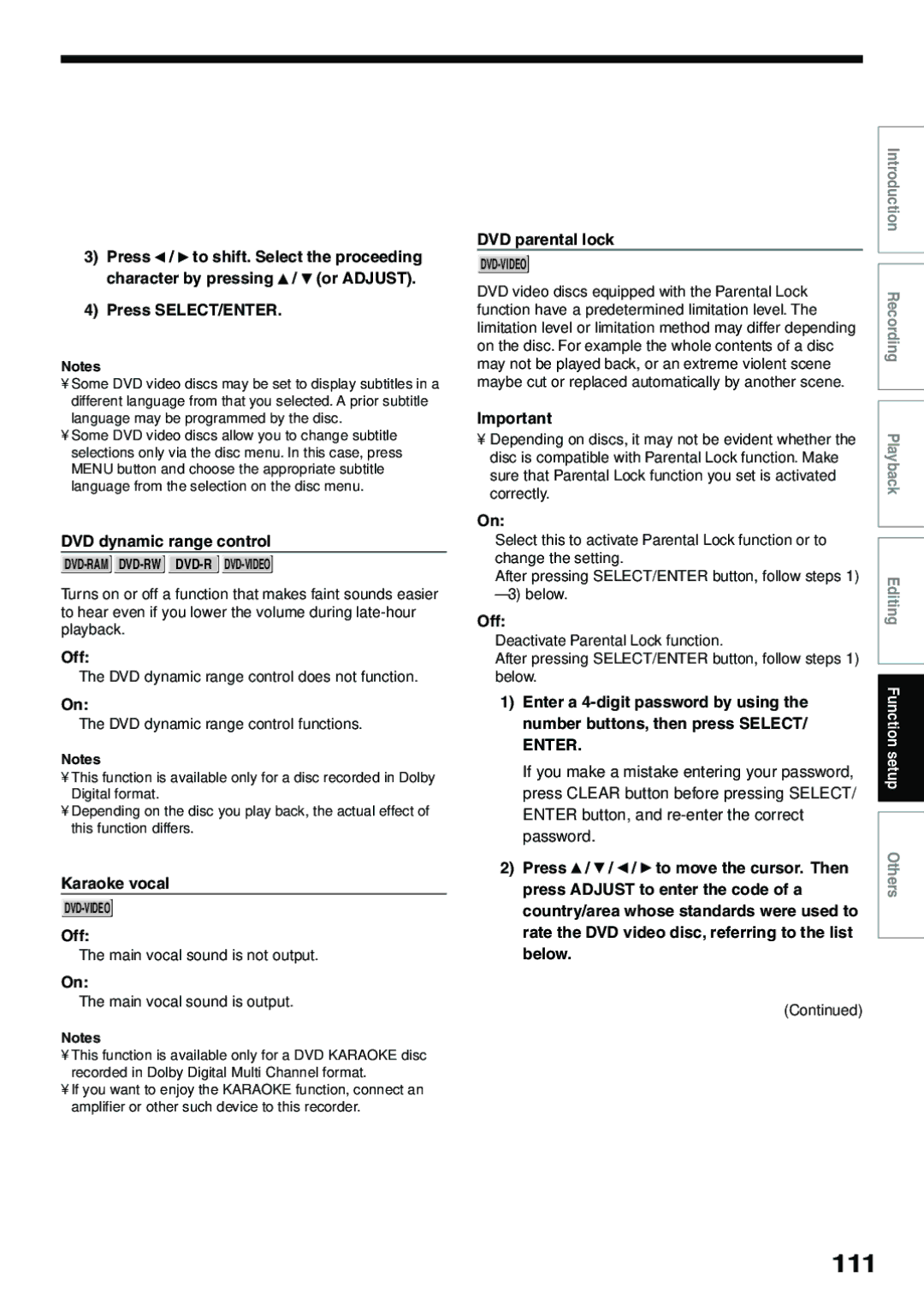 Toshiba D-KR4SU, D-R4SU, D-R4SC owner manual 111 