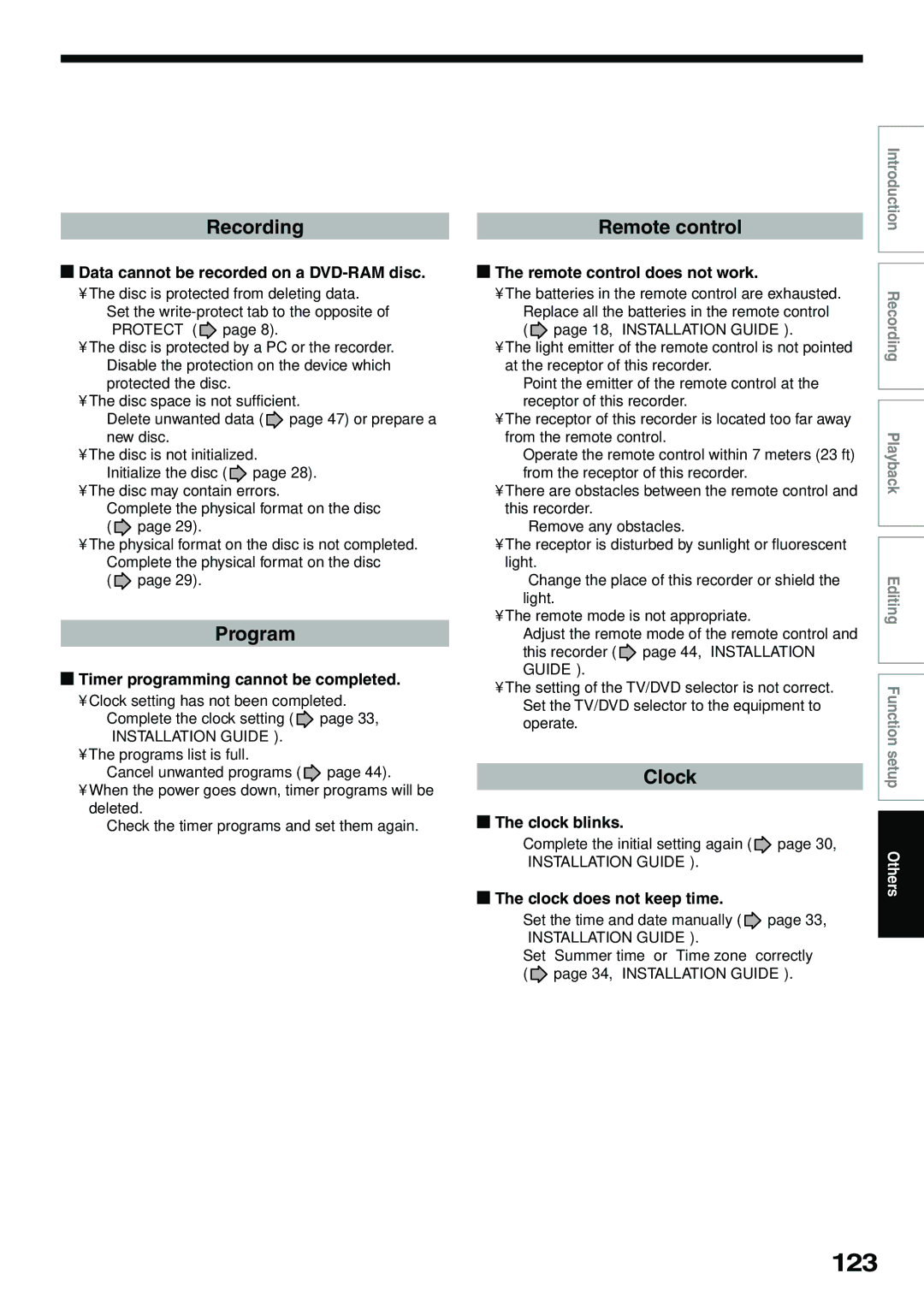 Toshiba D-KR4SU, D-R4SU, D-R4SC owner manual 123, Recording, Program, Remote control, Clock 