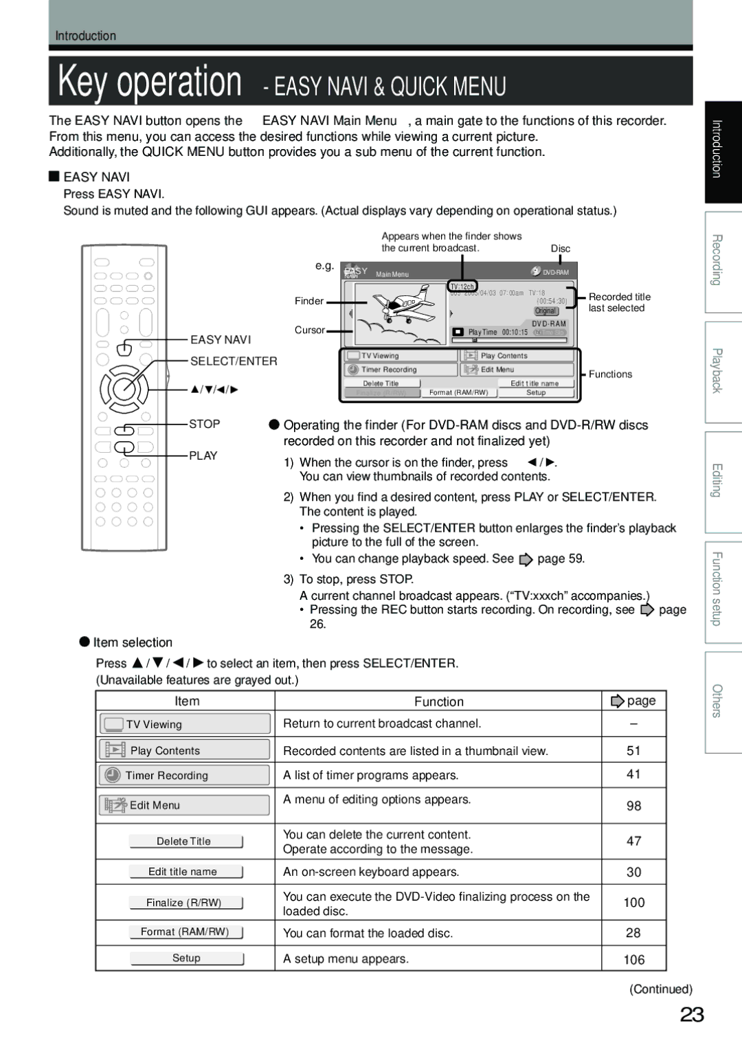 Toshiba D-R4SC Operating the finder For DVD-RAM discs and DVD-R/RW discs, Recorded on this recorder and not finalized yet 