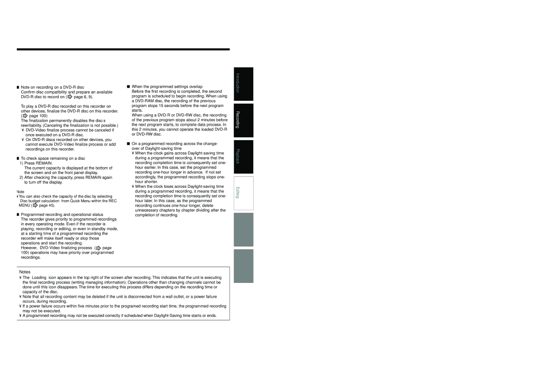 Toshiba D-KR4SU, D-R4SU, D-R4SC To check space remaining on a disc Press Remain, When the programmed settings overlap 