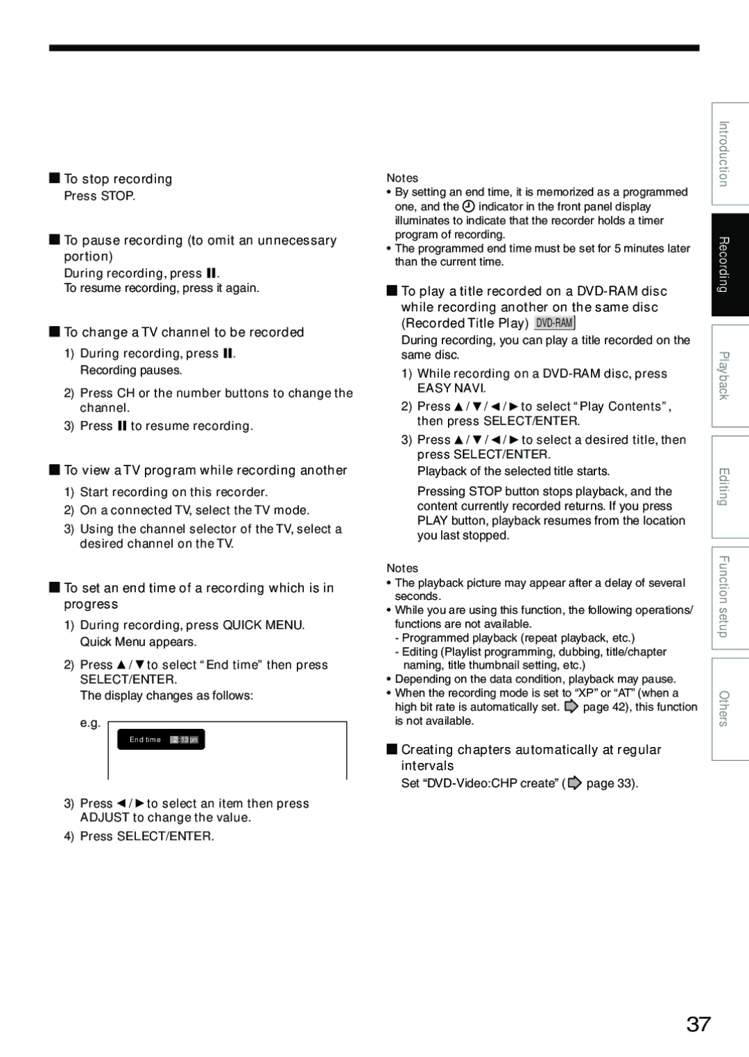 Toshiba D-R4SU To stop recording, To pause recording to omit an unnecessary portion, To change a TV channel to be recorded 