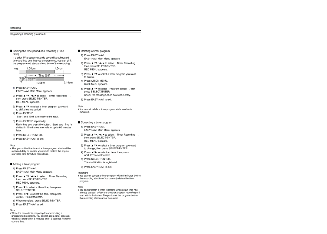 Toshiba D-R4SC, D-KR4SU, D-R4SU owner manual Adding a timer program, Deleting a timer program, Correcting a timer program 