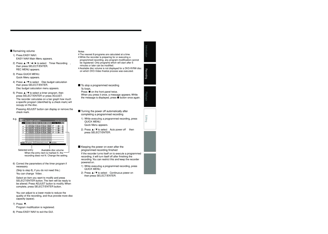 Toshiba D-KR4SU, D-R4SU, D-R4SC owner manual Remaining volume, To stop a programmed recording 