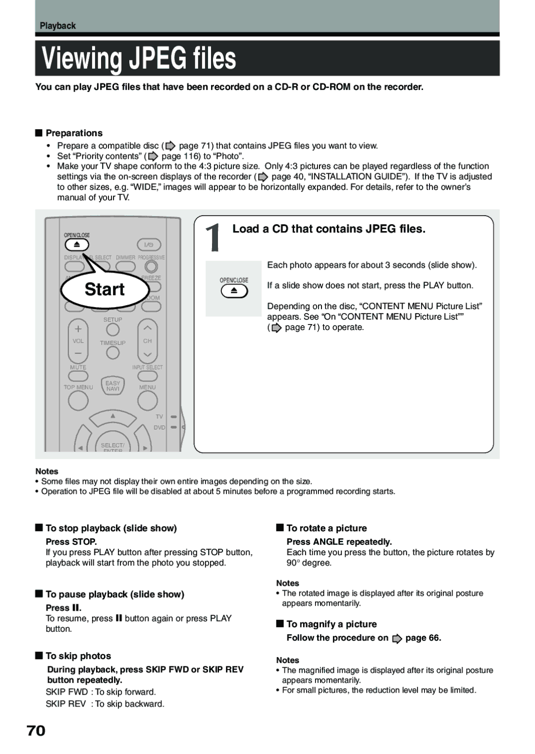 Toshiba D-R4SU, D-KR4SU, D-R4SC owner manual Viewing Jpeg files, Load a CD that contains Jpeg files 