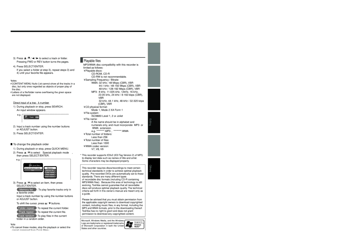 Toshiba D-R4SU, D-KR4SU, D-R4SC owner manual Playable files, Memory list To play favorite tracks only in a favorite order 