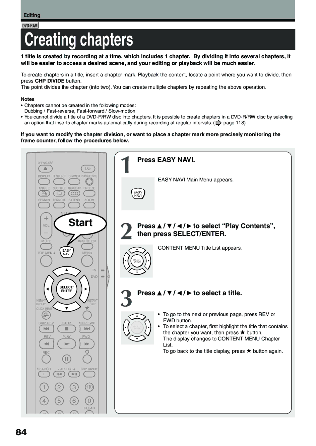 Toshiba D-KR4SU, D-R4SU Creating chapters, To select a title, To go to the next or previous page, press REV or, FWD button 