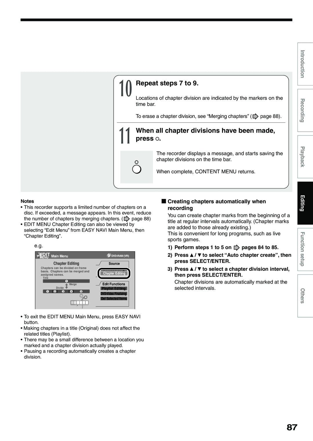 Toshiba D-KR4SU, D-R4SU, D-R4SC owner manual Repeat steps 7 to, When all chapter divisions have been made, press 