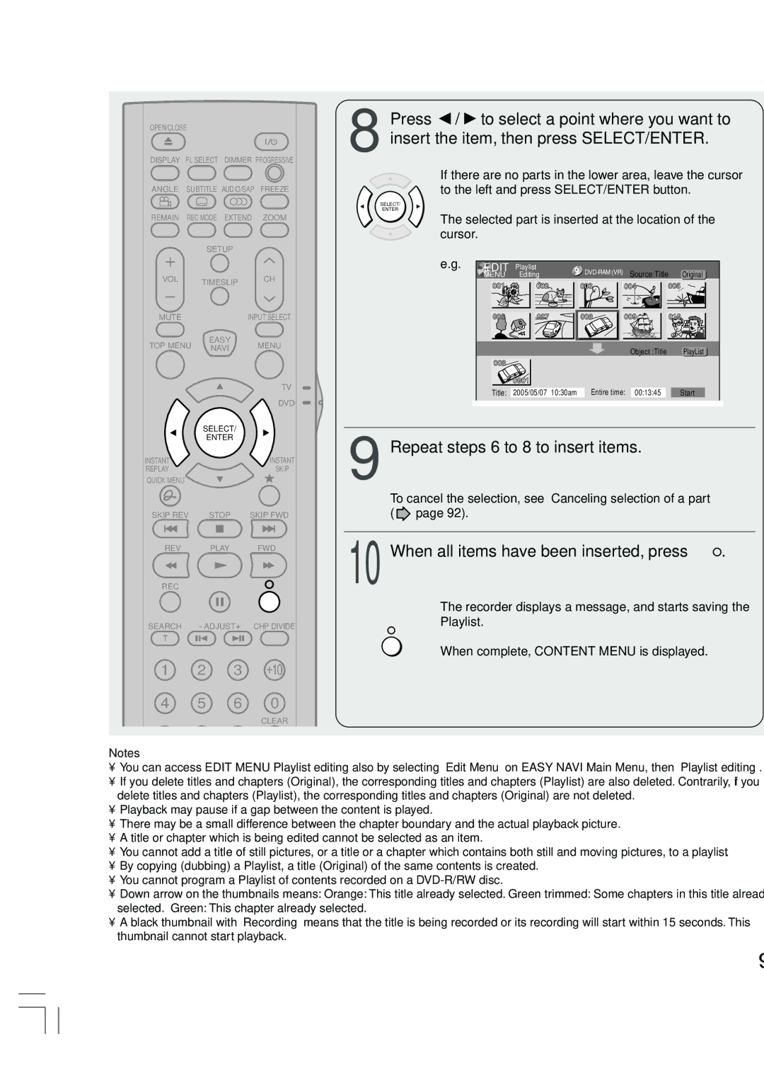 Toshiba D-R4SU, D-KR4SU, D-R4SC owner manual Repeat steps 6 to 8 to insert items, When all items have been inserted, press 