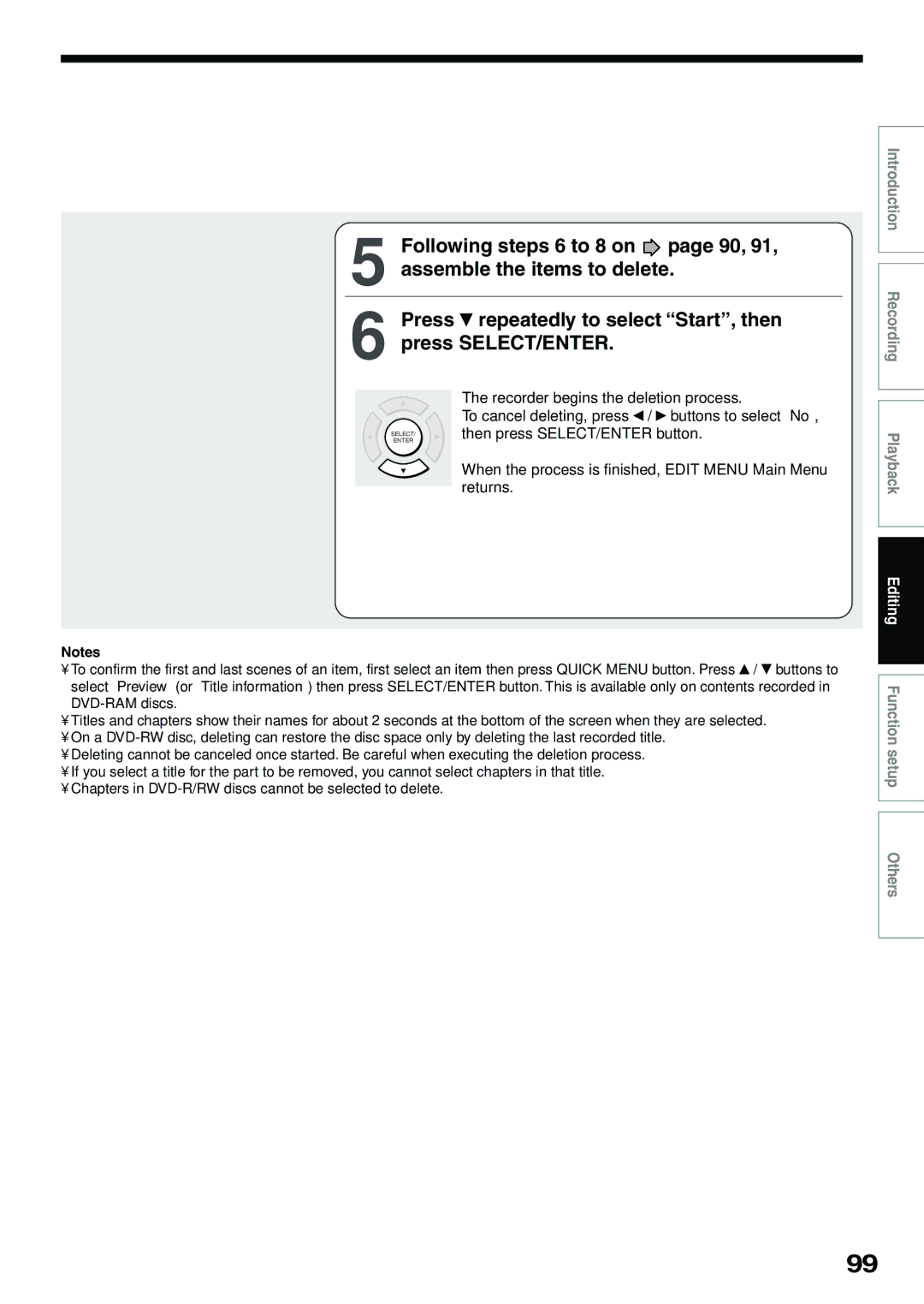 Toshiba D-KR4SU, D-R4SU, D-R4SC Recorder begins the deletion process, To cancel deleting, press / buttons to select No 