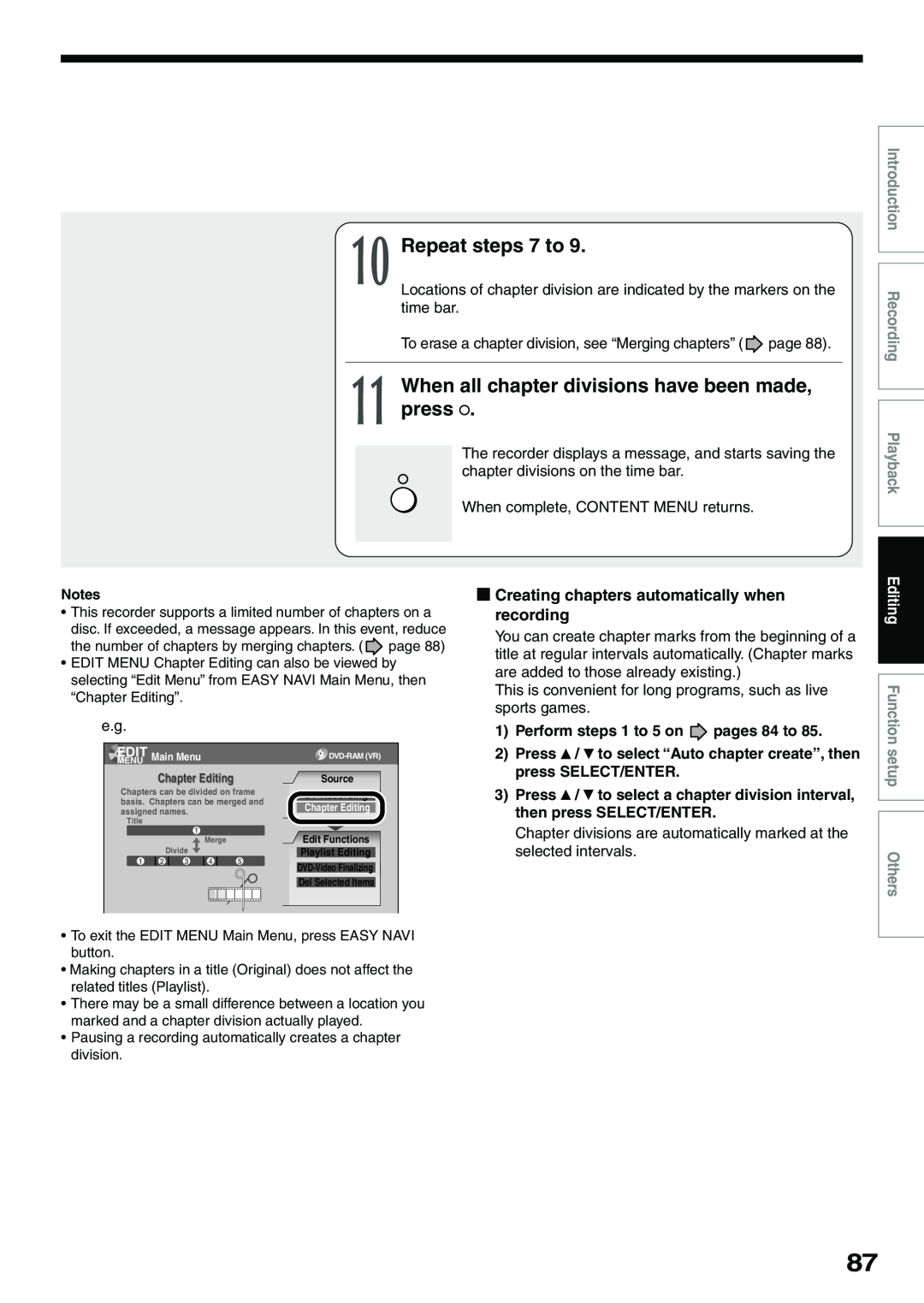 Toshiba D-KR4SU, D-R4SU Repeat steps 7 to, Creating chapters automatically when recording, Introduction RecordingPlayback 