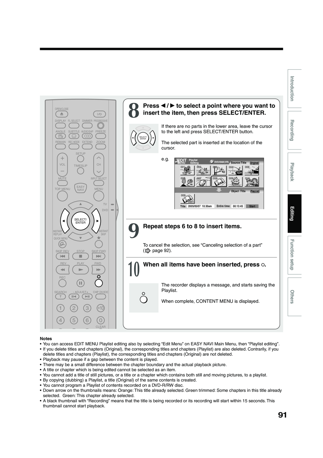 Toshiba D-R4SU, D-KR4SU, D-R4SC owner manual Repeat steps 6 to 8 to insert items, When all items have been inserted, press 