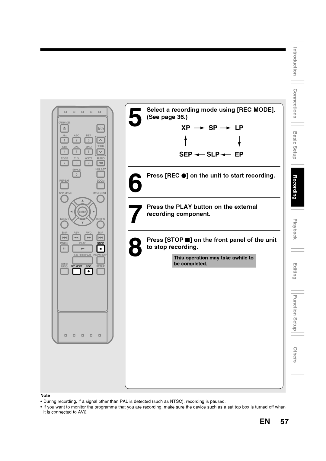 Toshiba D-R160SB manual Sep Slp Ep, Select a recording mode using REC MODE. See 