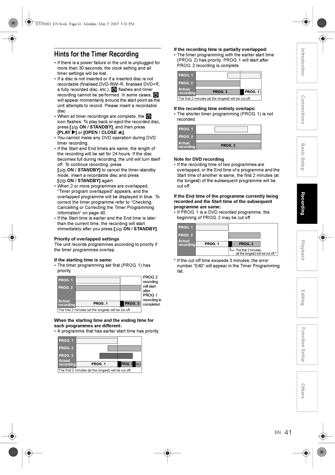 Toshiba D-R17DTKB owner manual Hints for the Timer Recording 