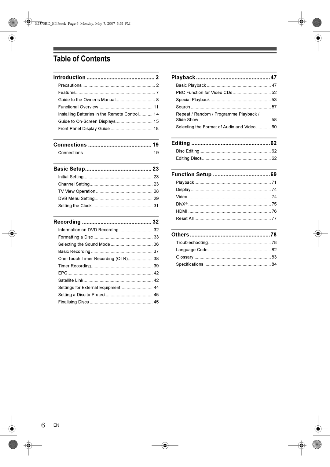 Toshiba D-R17DTKB owner manual Table of Contents 