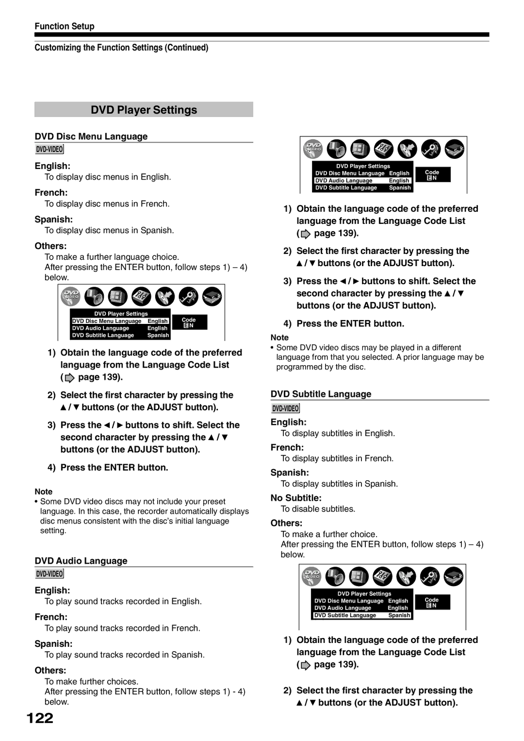 Toshiba D-R1SU owner manual 122, DVD Player Settings 