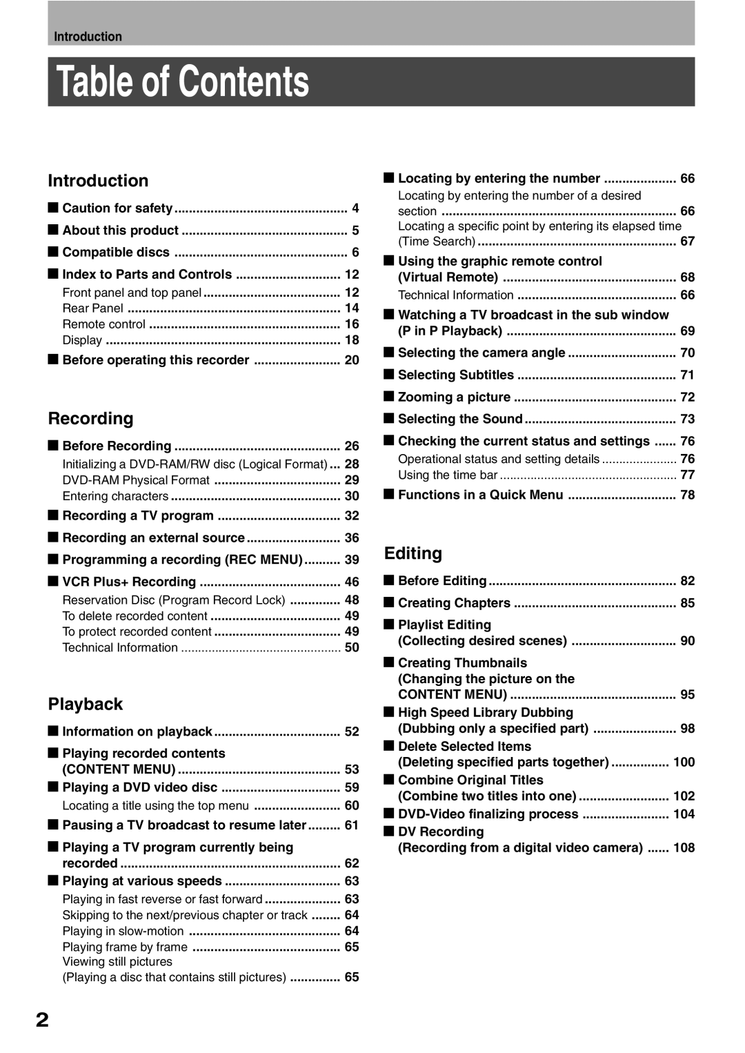 Toshiba D-R1SU owner manual Table of Contents 