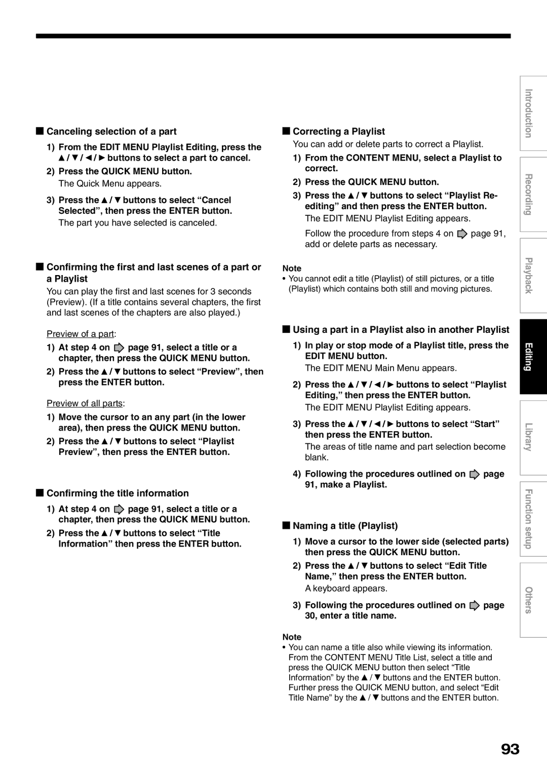 Toshiba D-R1SU owner manual Canceling selection of a part, Confirming the title information, Correcting a Playlist 