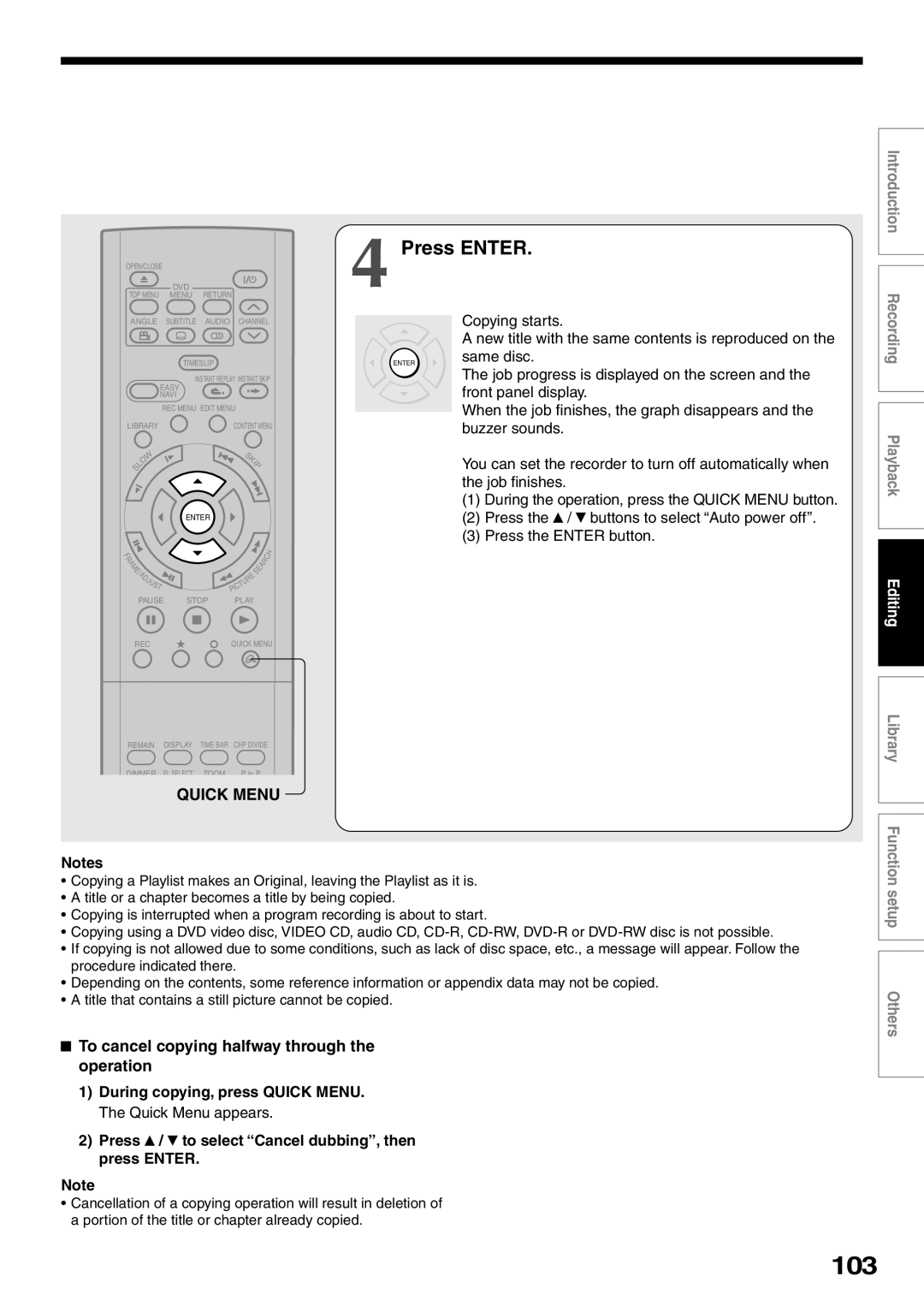 Toshiba D-R2SC, D-R2SU, D-KR2SU owner manual 103, To cancel copying halfway through the operation 