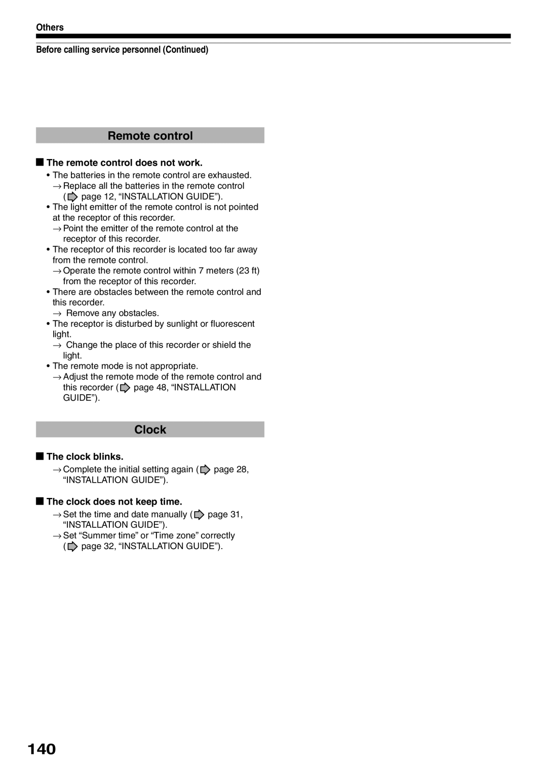 Toshiba D-KR2SU, D-R2SU, D-R2SC owner manual 140, Remote control, Clock 