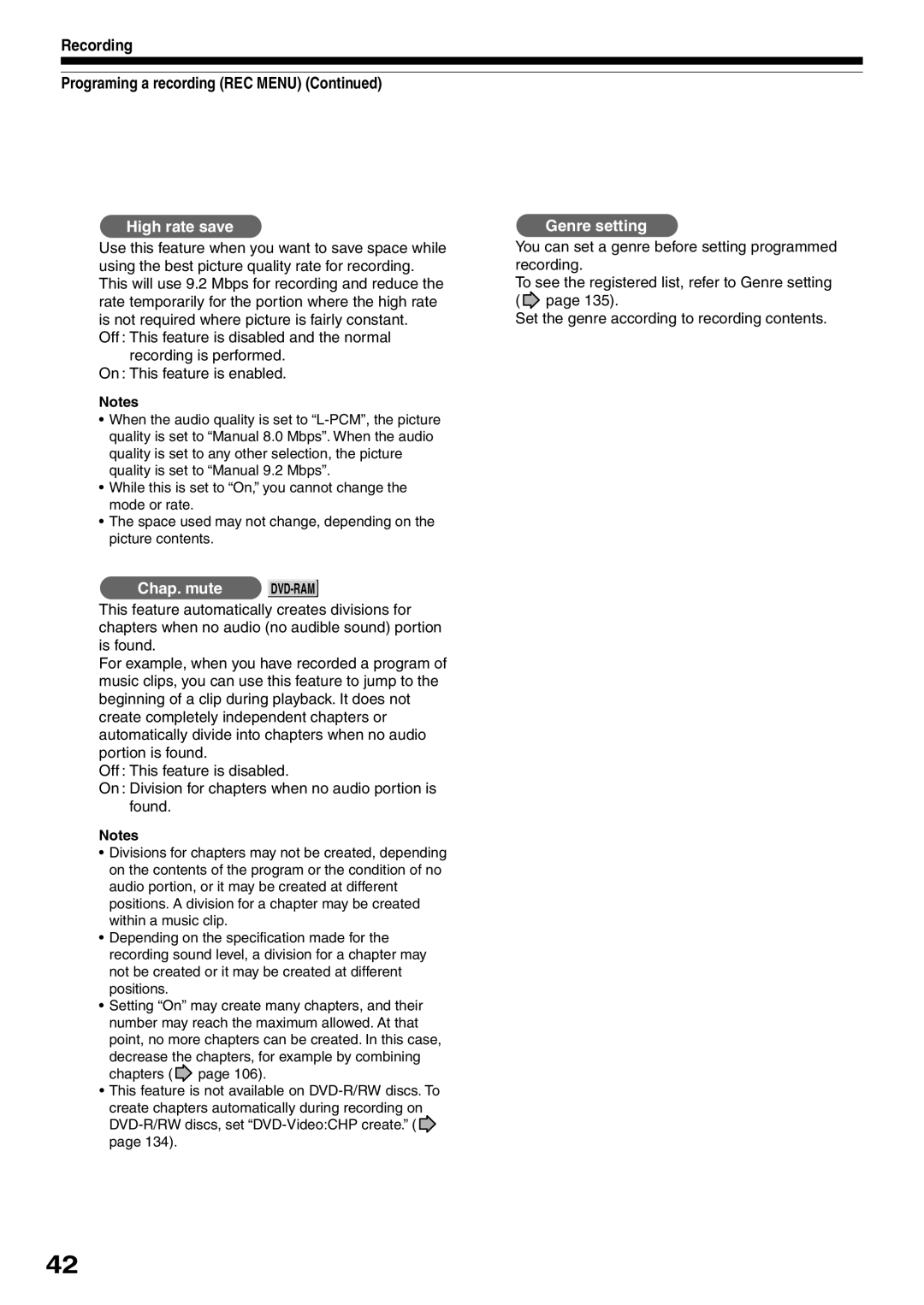 Toshiba D-R2SU, D-R2SC, D-KR2SU owner manual Recording Programing a recording REC Menu, High rate save Genre setting 