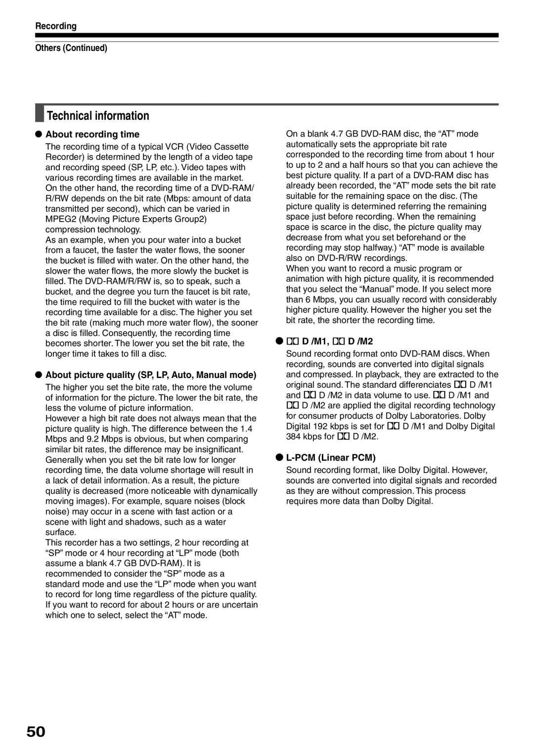 Toshiba D-KR2SU, D-R2SU, D-R2SC owner manual Technical information 