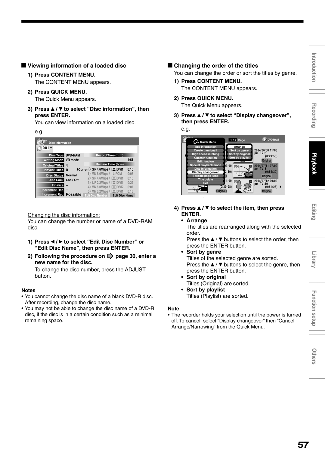 Toshiba D-R2SU, D-R2SC, D-KR2SU owner manual Viewing information of a loaded disc, Changing the order of the titles 