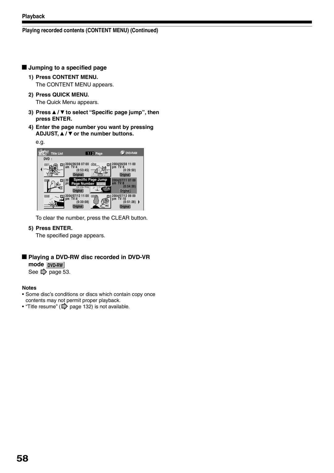 Toshiba D-R2SC, D-R2SU, D-KR2SU owner manual To clear the number, press the Clear button, Specified page appears 