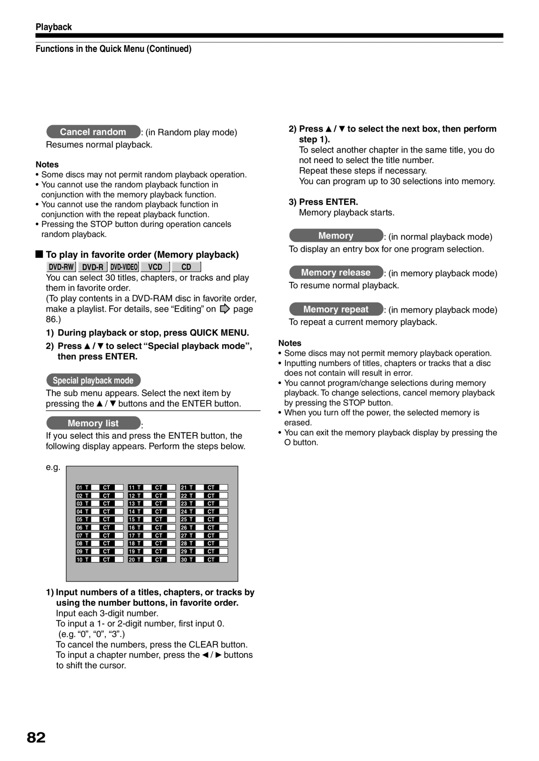 Toshiba D-R2SC, D-R2SU, D-KR2SU owner manual Playback Functions in the Quick Menu, To play in favorite order Memory playback 