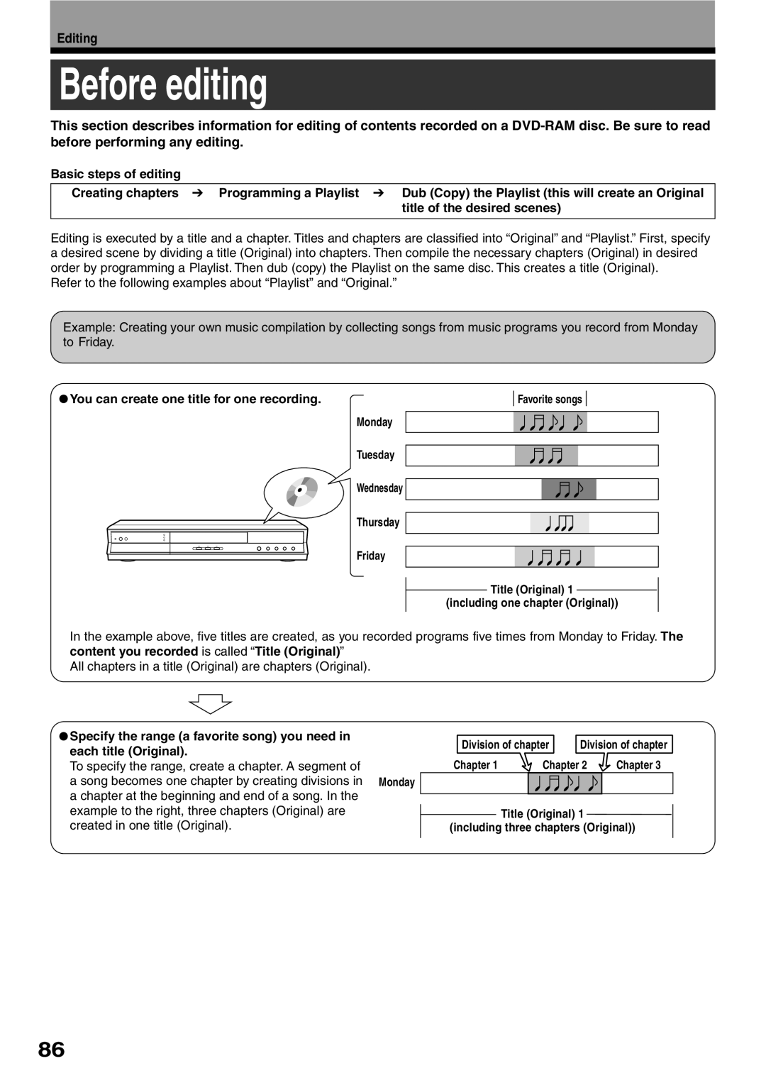 Toshiba D-KR2SU, D-R2SU, D-R2SC owner manual Before editing, Editing 