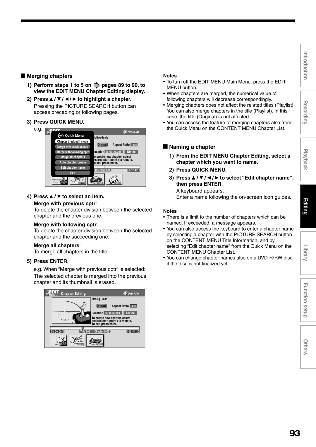 Toshiba D-R2SU, D-R2SC, D-KR2SU owner manual Merging chapters, Naming a chapter 