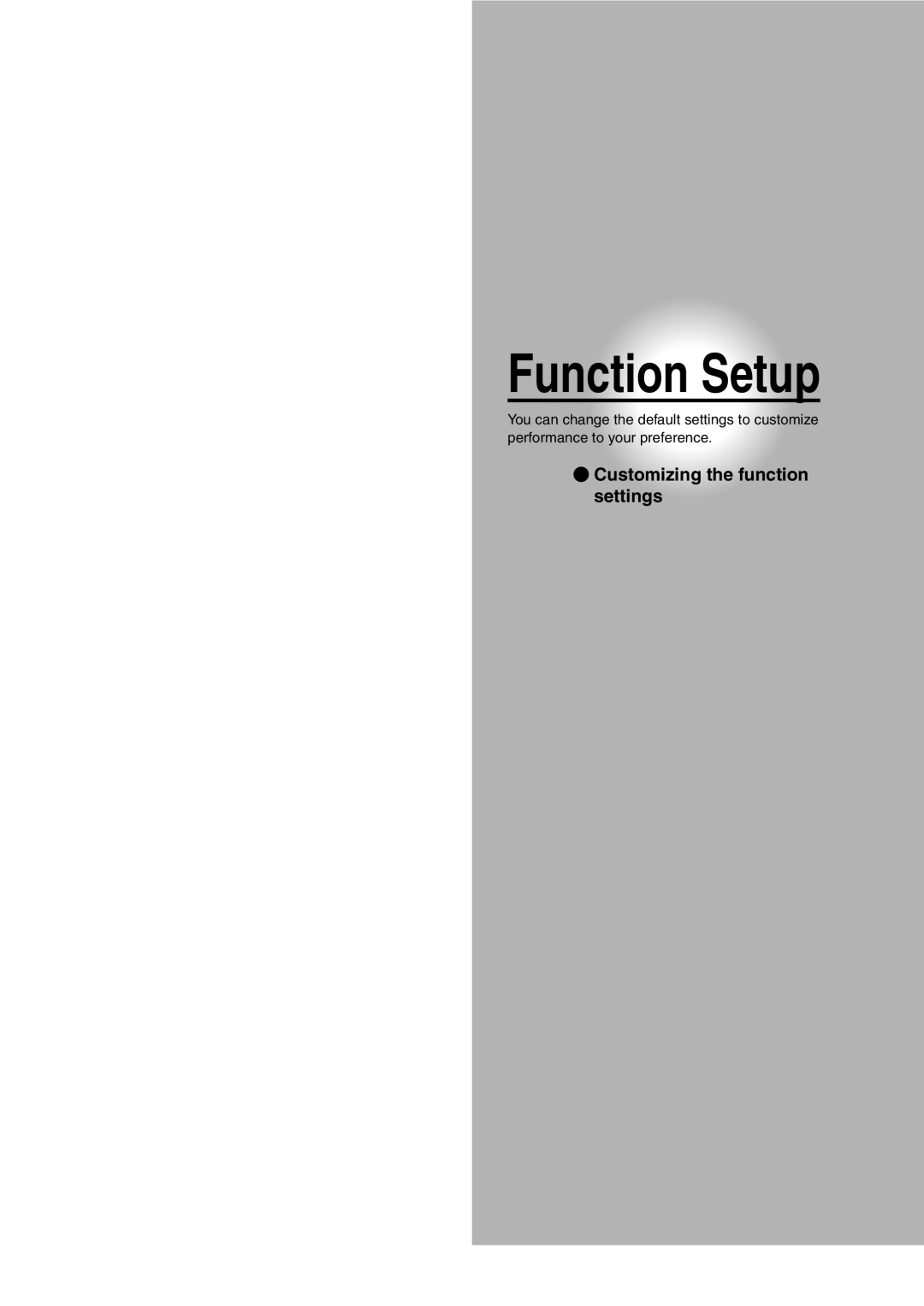 Toshiba D-R2SC, D-R2SU, D-KR2SU owner manual Function Setup, Customizing the function settings 