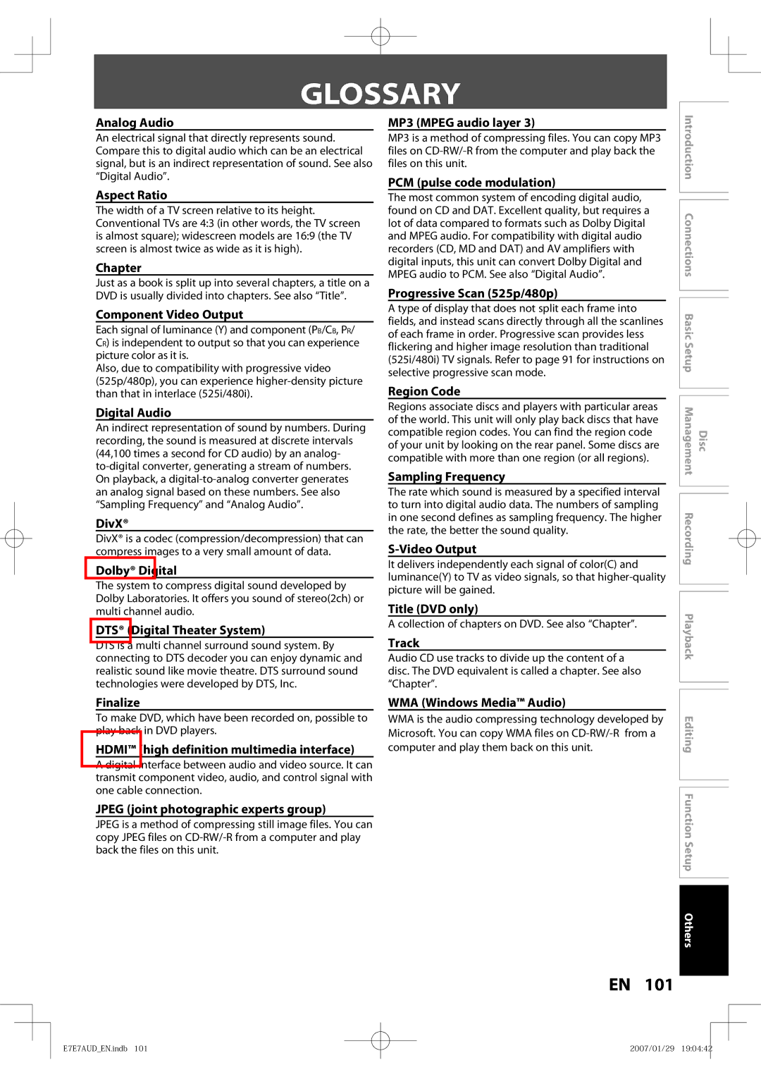 Toshiba D-R400 owner manual Glossary 