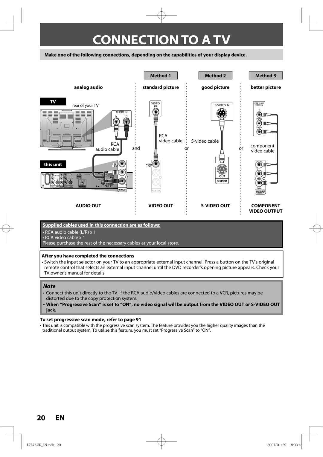 Toshiba D-R400 owner manual Connection to a TV, Rca, Video OUT, Component Video Output 