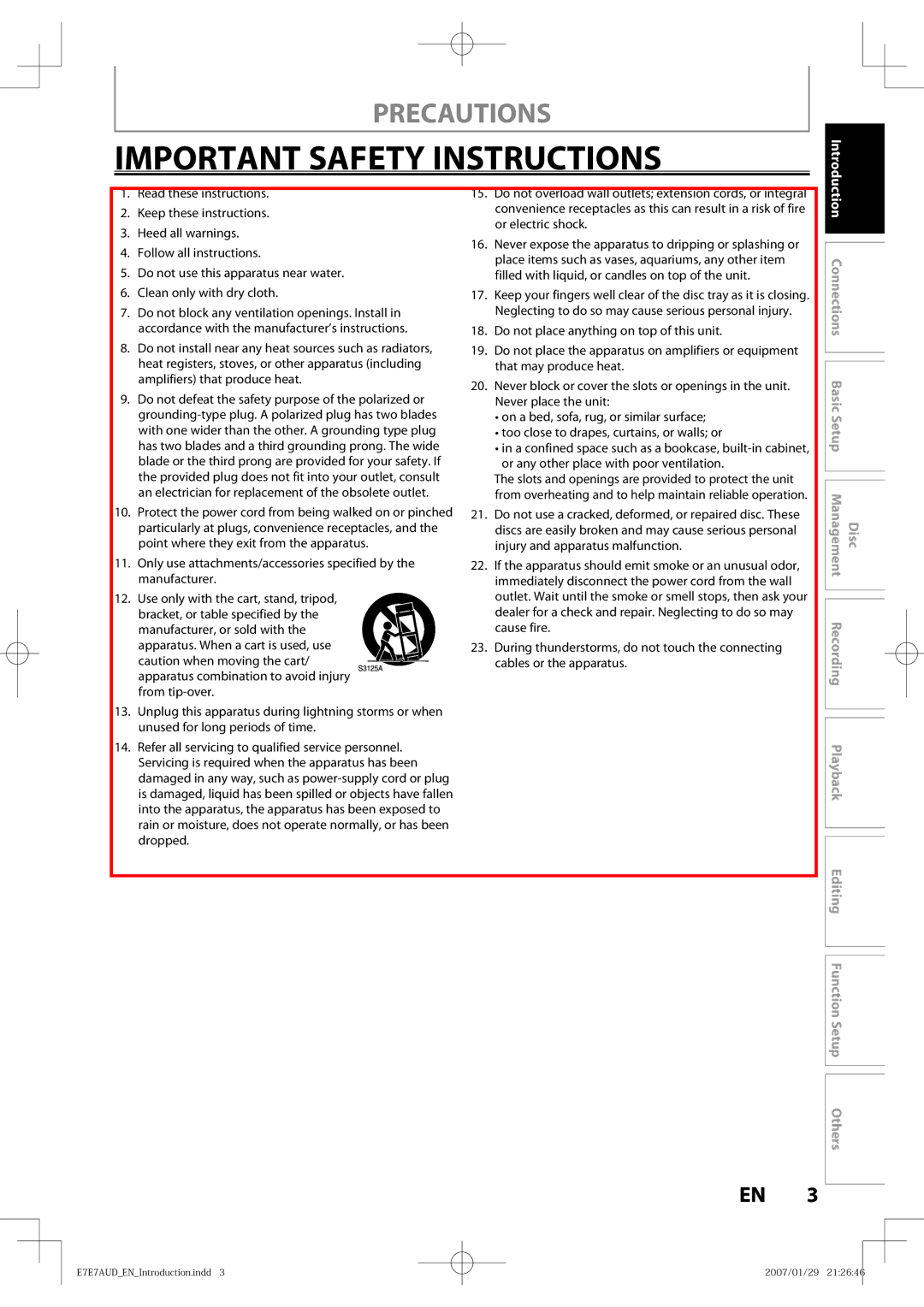 Toshiba D-R400 owner manual Important Safety Instructions, Precautions 