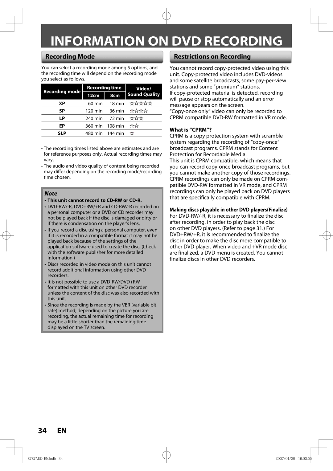 Toshiba D-R400 owner manual Information on DVD Recording, Recording Mode, Restrictions on Recording, What is CPRM? 