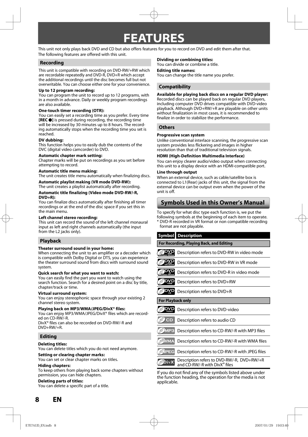 Toshiba D-R400 owner manual Features 