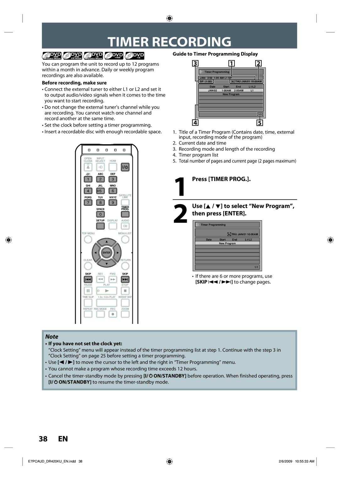 Toshiba D-R420KU owner manual Timer Recording, Before recording, make sure, Guide to Timer Programming Display 