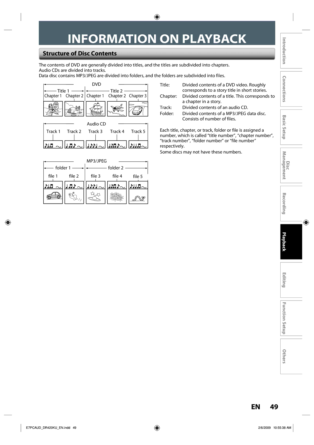 Toshiba D-R420KU owner manual Information on Playback, Structure of Disc Contents 