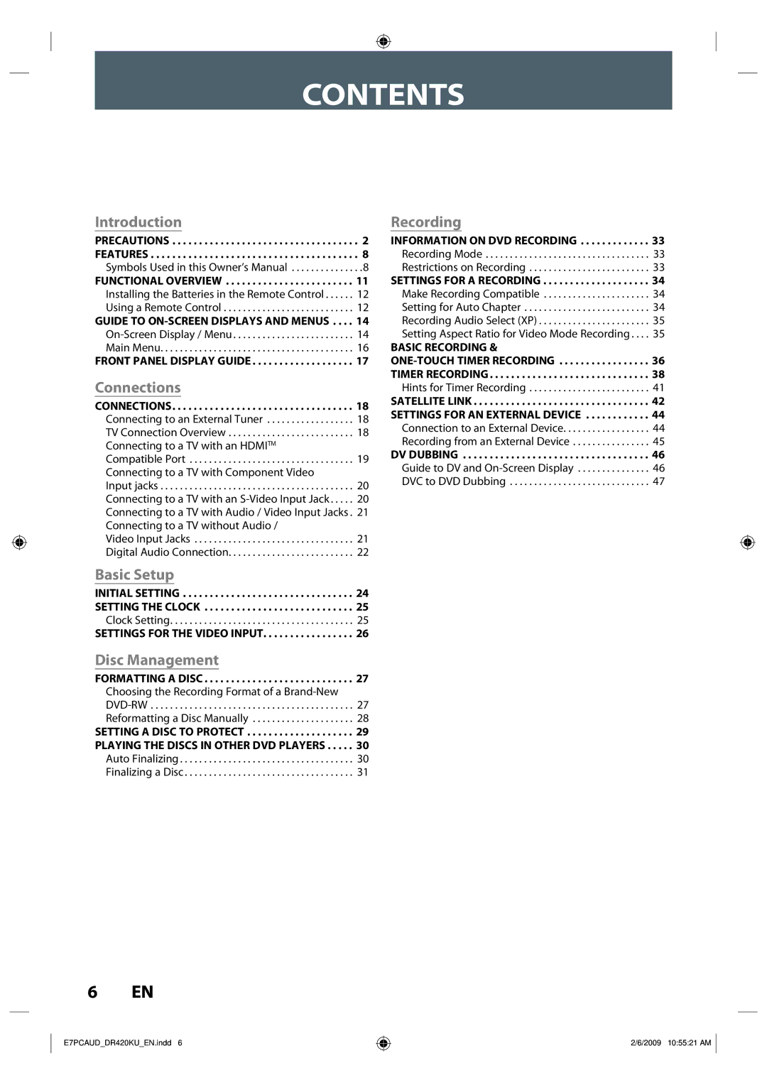 Toshiba D-R420KU owner manual Contents 