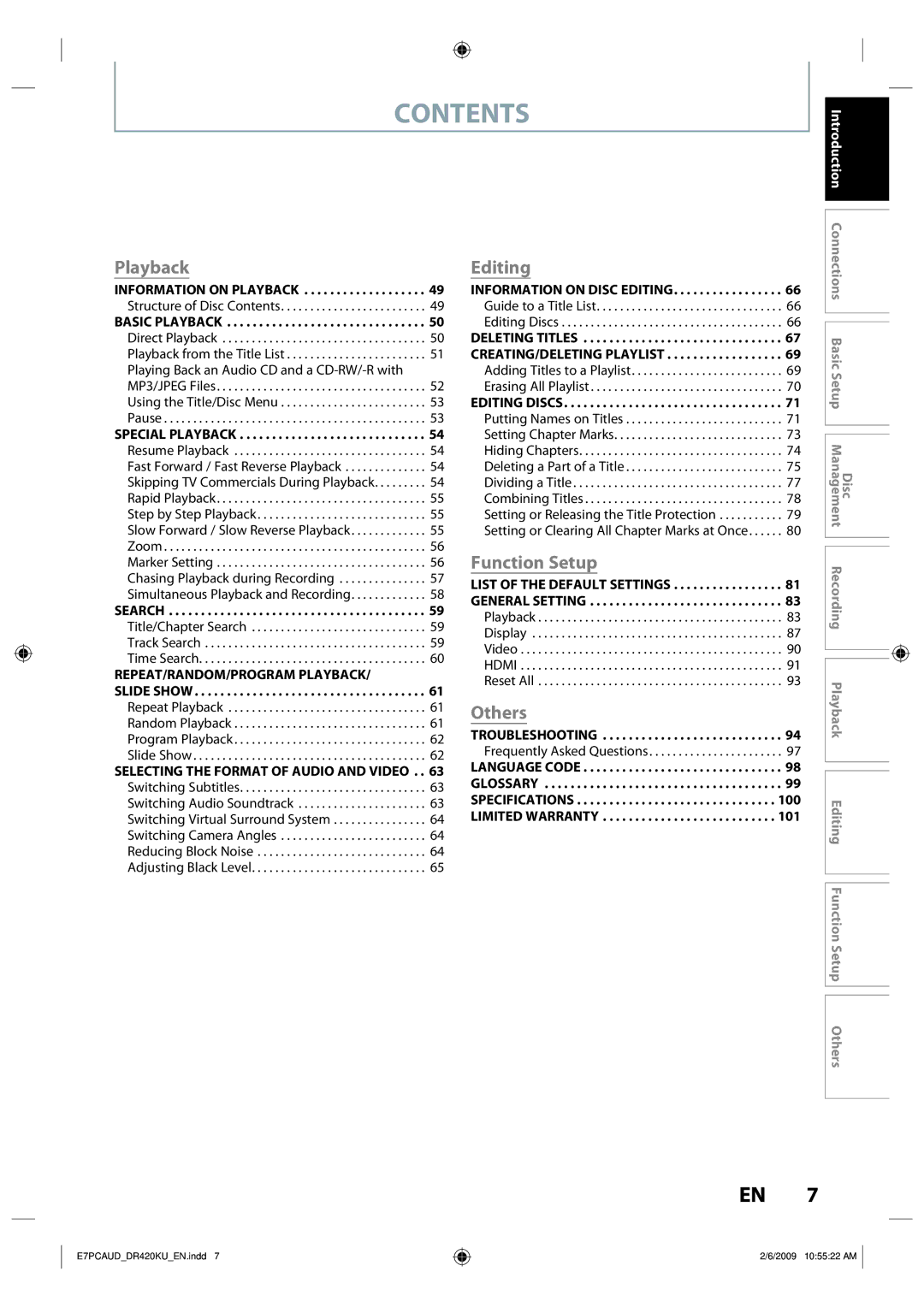 Toshiba D-R420KU owner manual Contents 