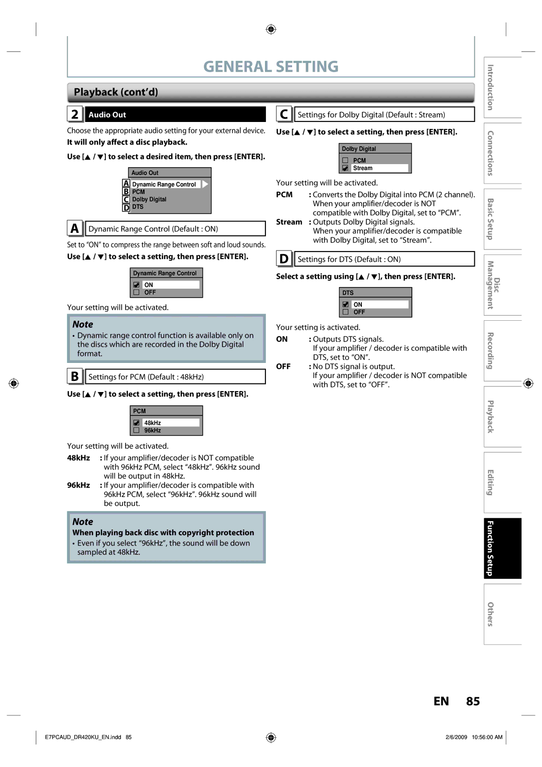 Toshiba D-R420KU owner manual Audio Out 