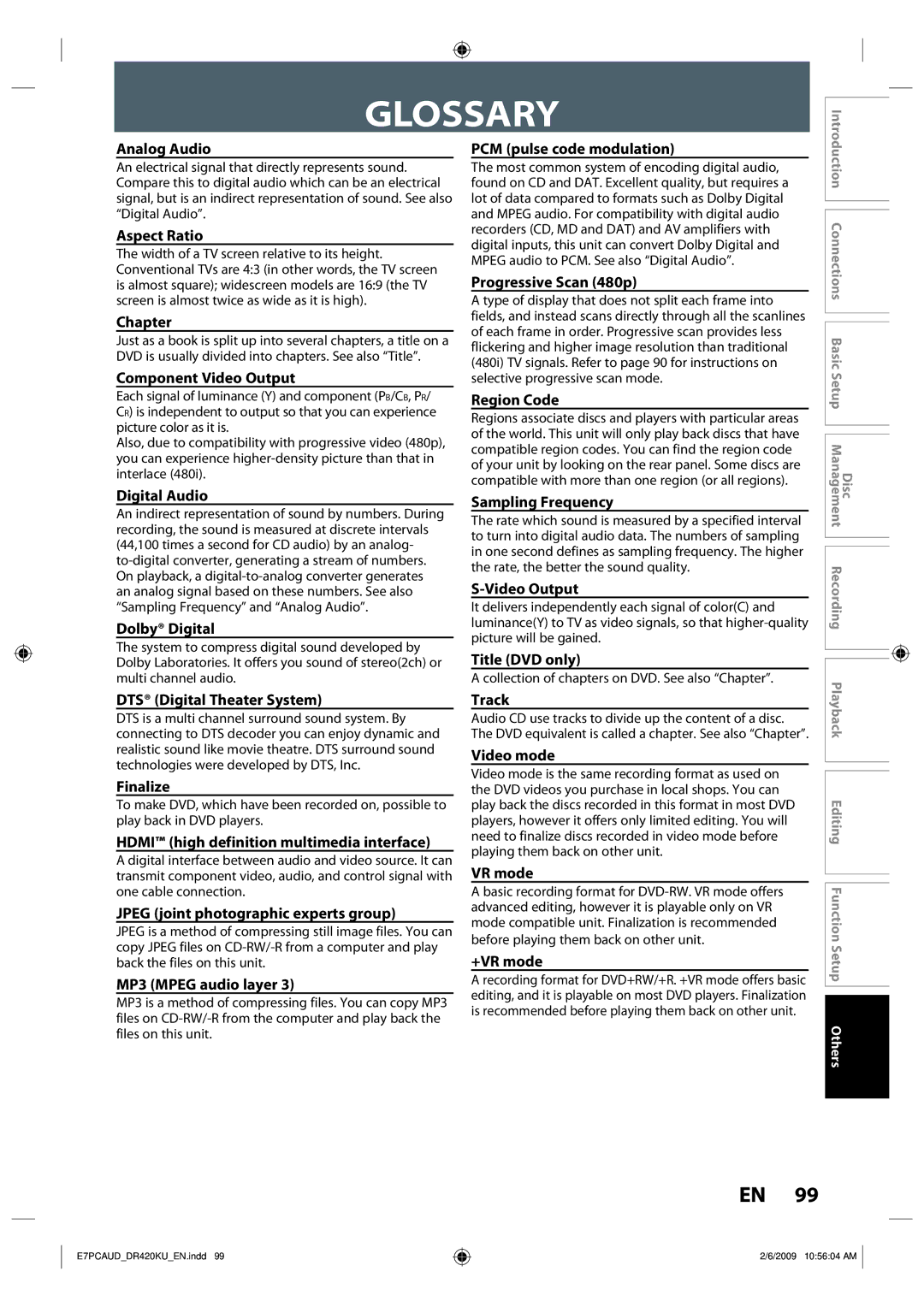 Toshiba D-R420KU owner manual Glossary 