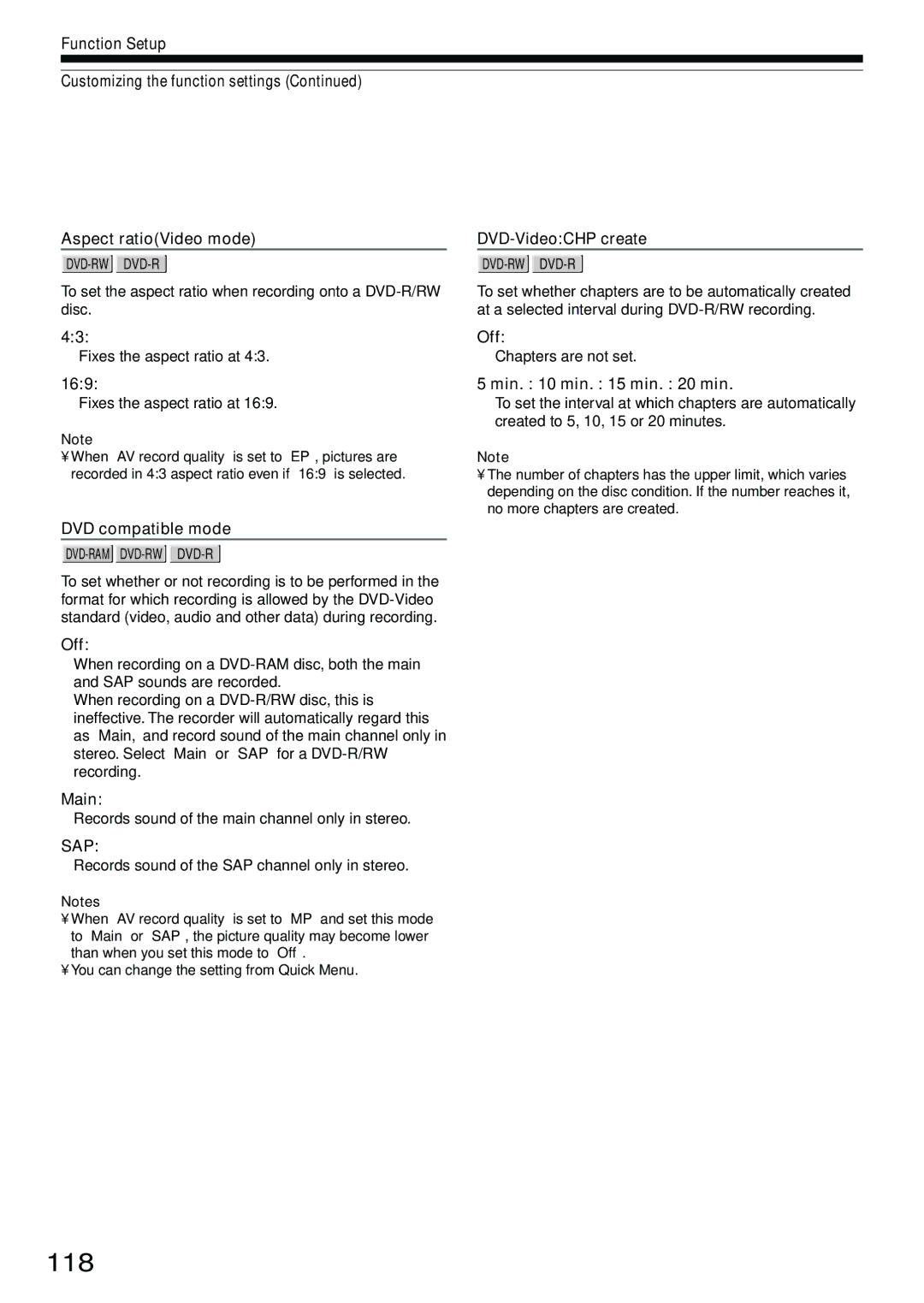 Toshiba D-R4SU owner manual 118, 169, DVD compatible mode, Main, Min min min min 