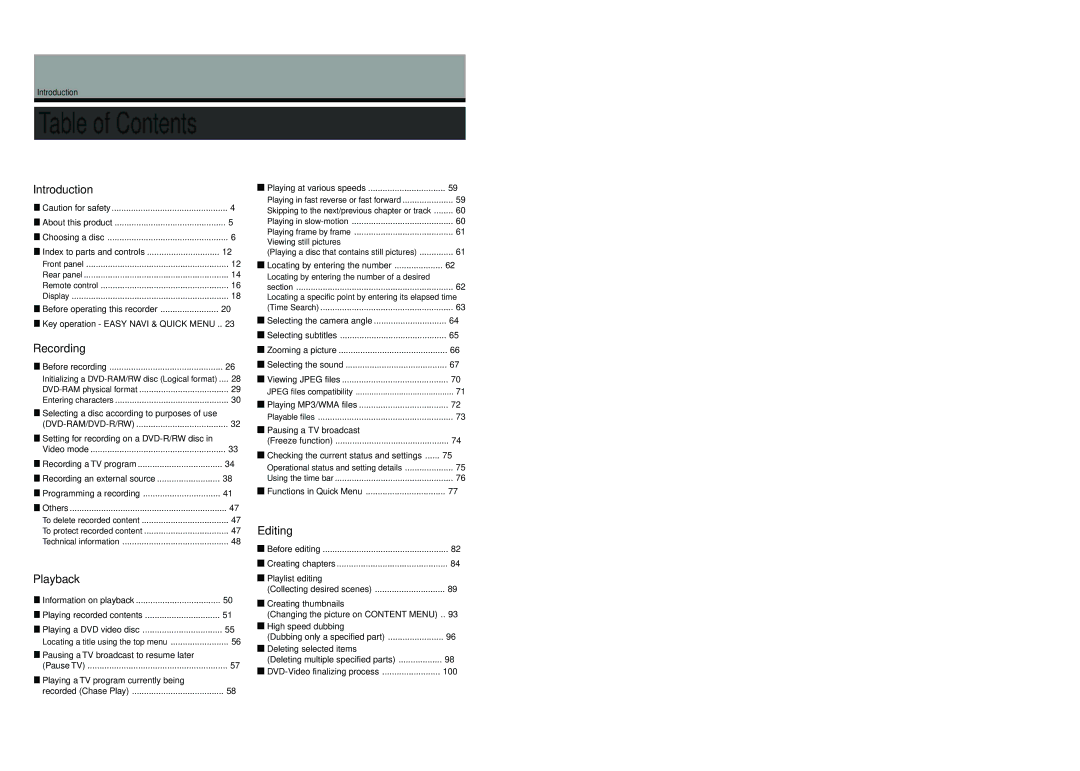 Toshiba D-R4SU owner manual Table of Contents 