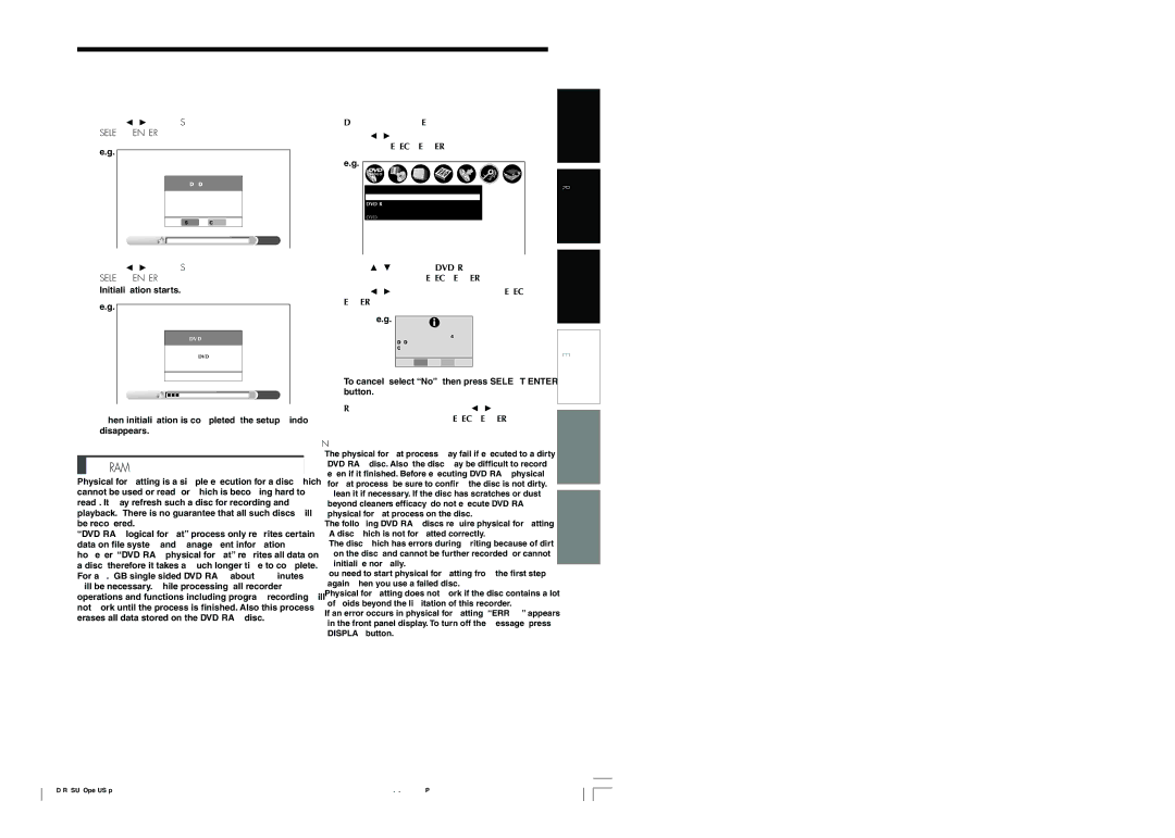 Toshiba D-R4SU owner manual DVD-RAM physical format, Press To select Start, then press, Initialization starts 